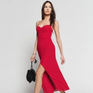 Reformation Kourtney Midi Dress in Cherry Red